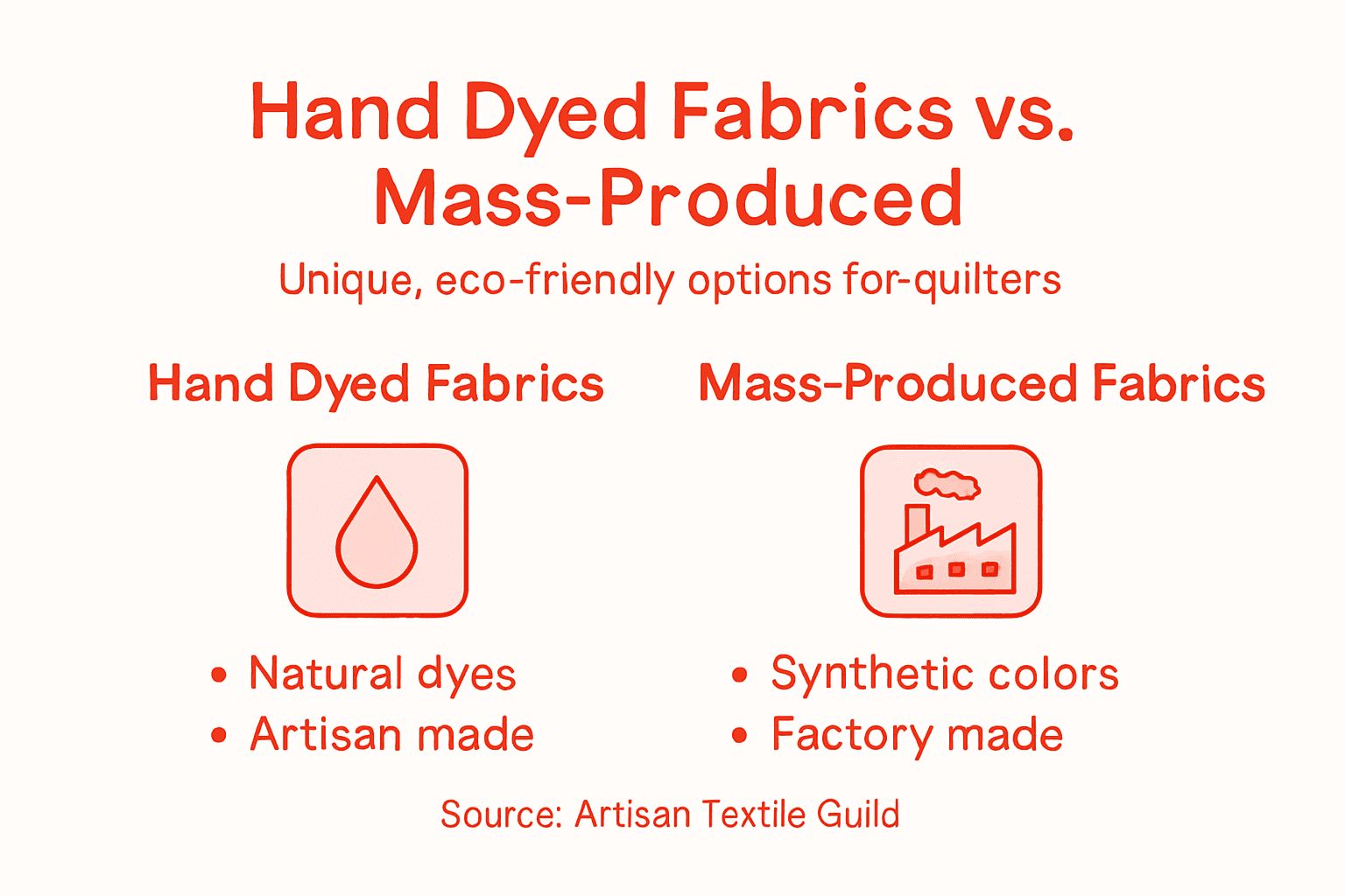 Infographic contrasting hand dyed versus factory fabrics