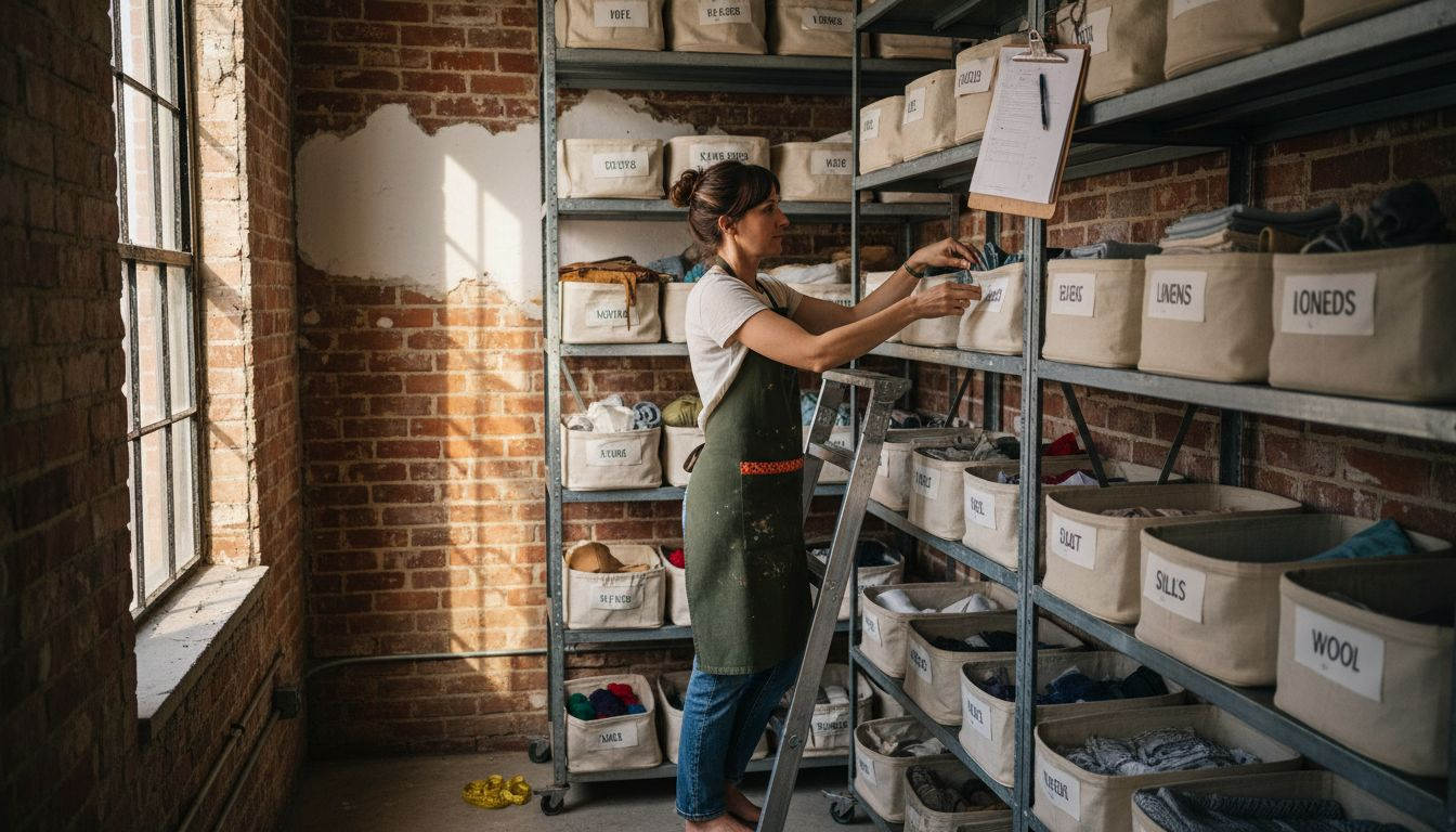 Designer organizing fabric shelves and storage