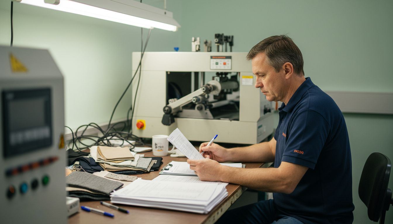 Technician checking fabric performance results