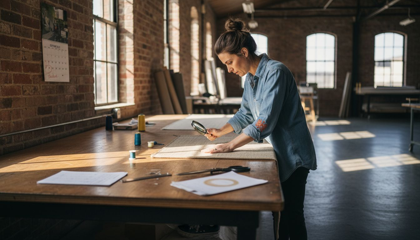 Textile inspector grading fabric sample