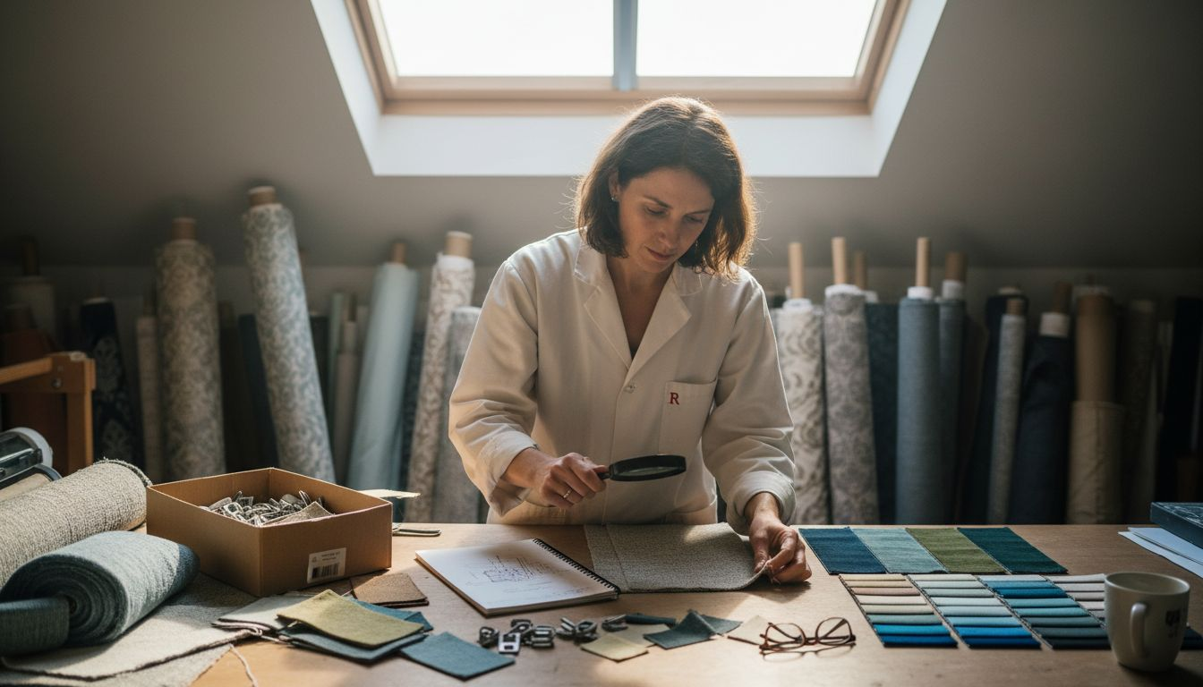 Engineer inspecting fade-resistant fabrics