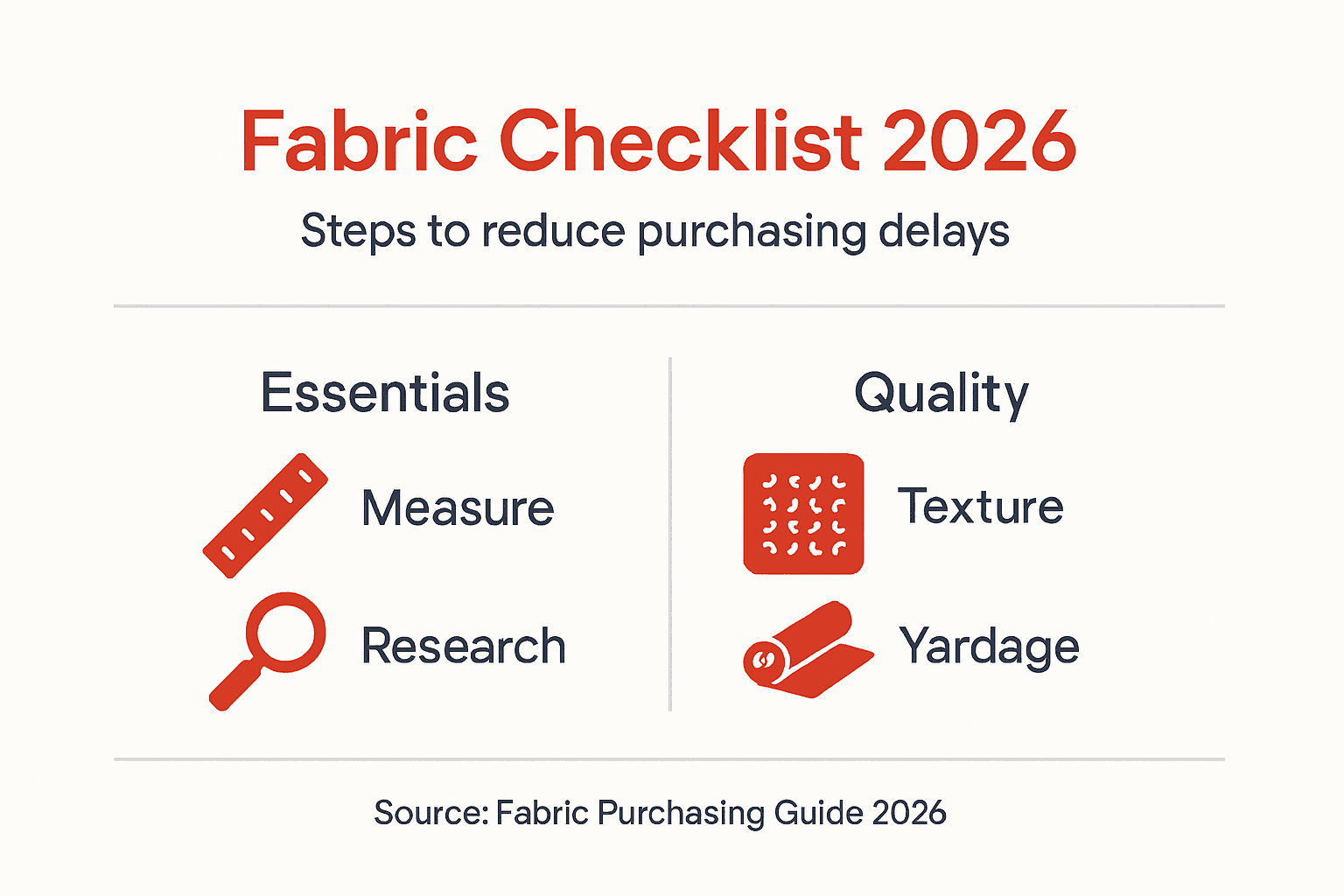 Infographic summarizing fabric purchasing steps