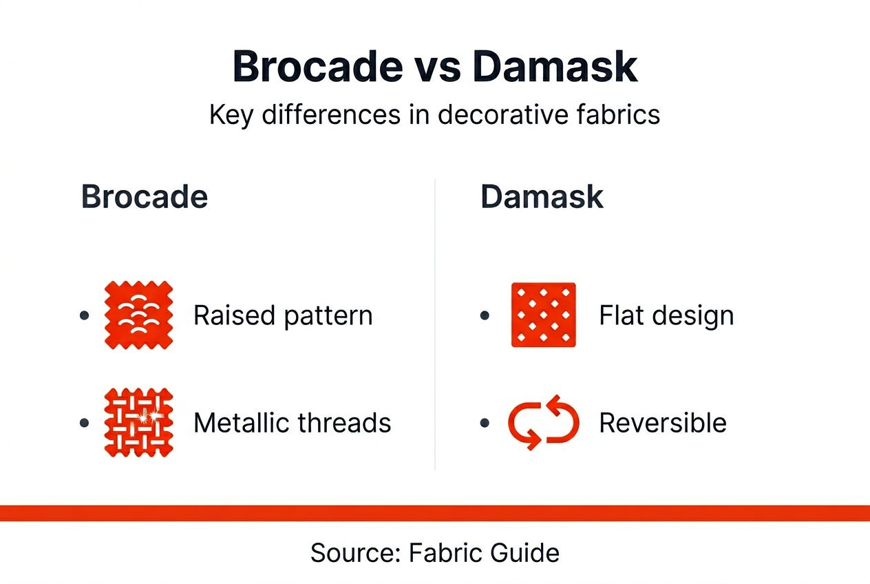 Infographic comparing brocade and damask fabrics
