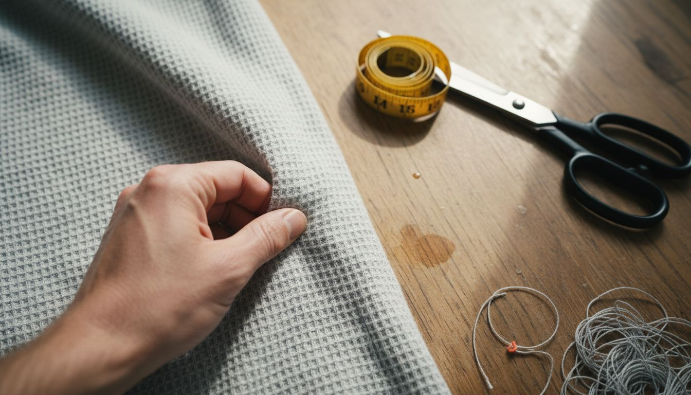 Hand stretching waffle-knit thermal fabric