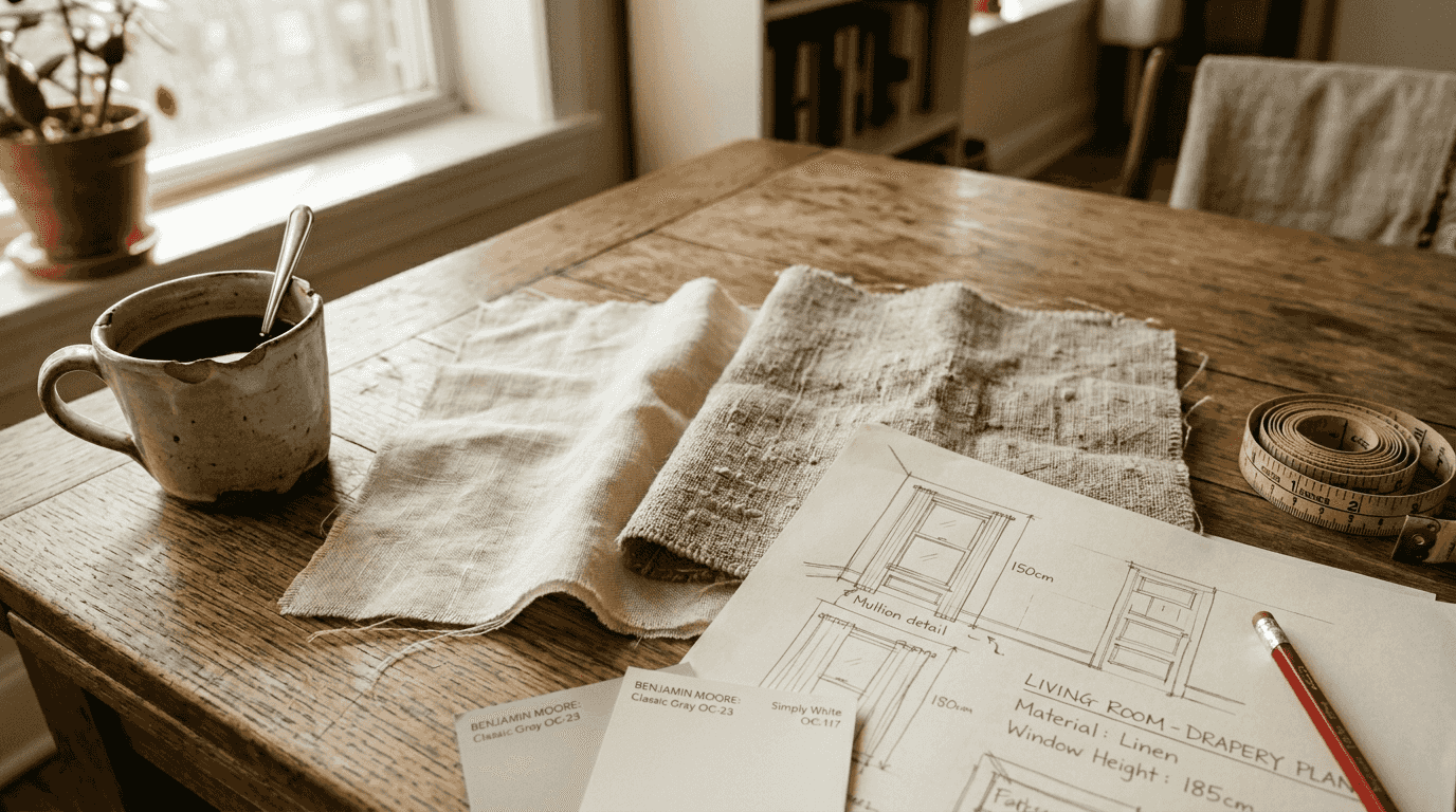 Linen drape fabric swatches with table props