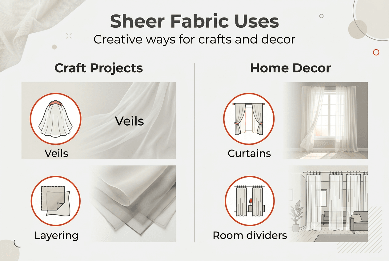 Infographic of sheer fabric uses in craft and decor