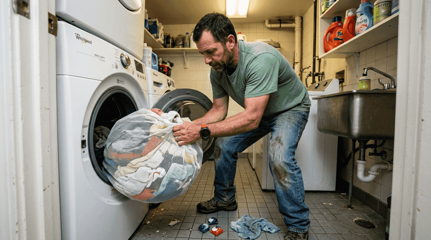 Person loading laundry to illustrate microfiber pollution
