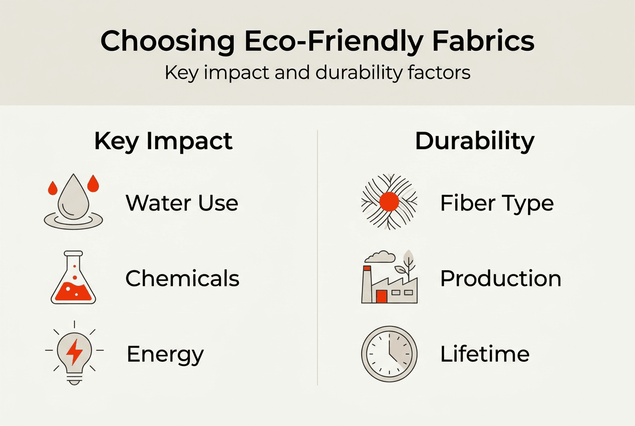 Infographic summarizing eco-friendly fabric factors