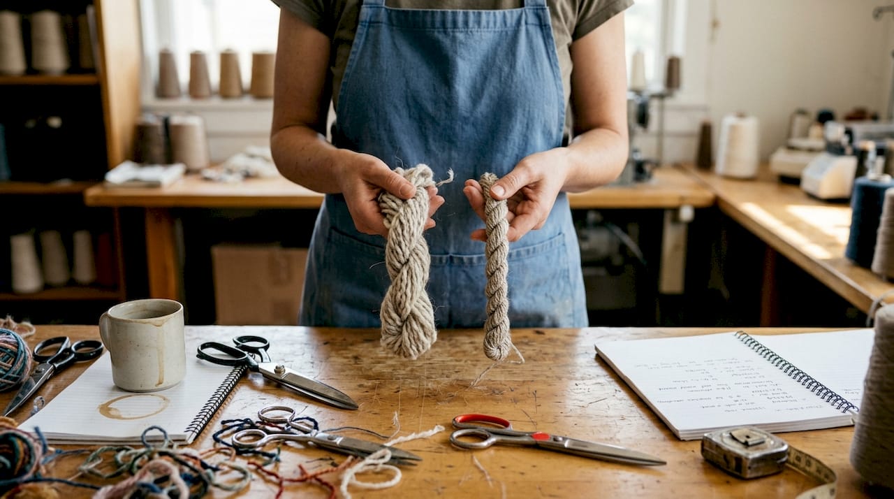 Technician comparing yarn twist and pilling