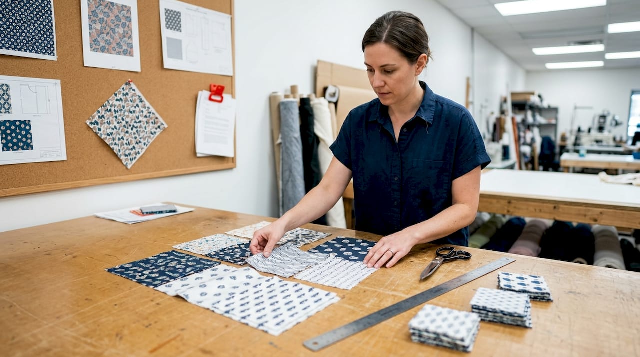 Arranging seamless repeat fabric samples overhead