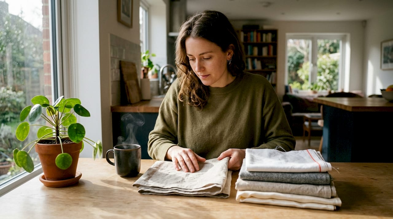 Natural fabrics cotton linen wool folded