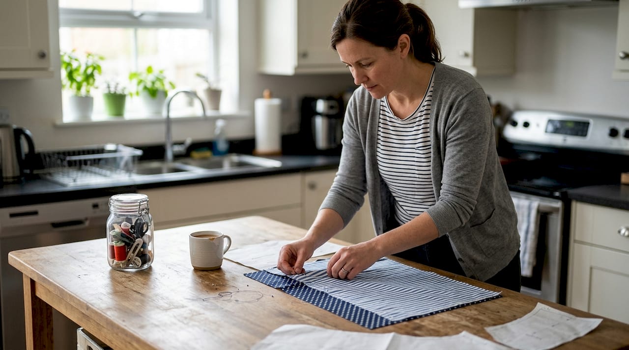 Sewing project with striped patterned fabric