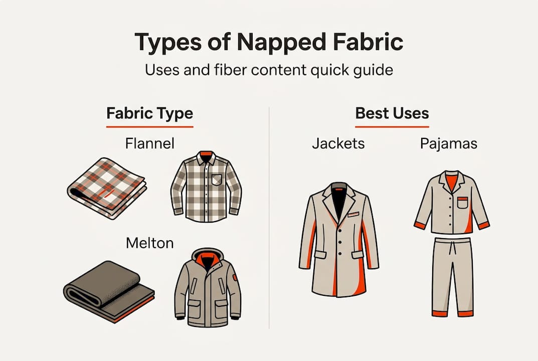 Infographic showing napped fabric types and uses