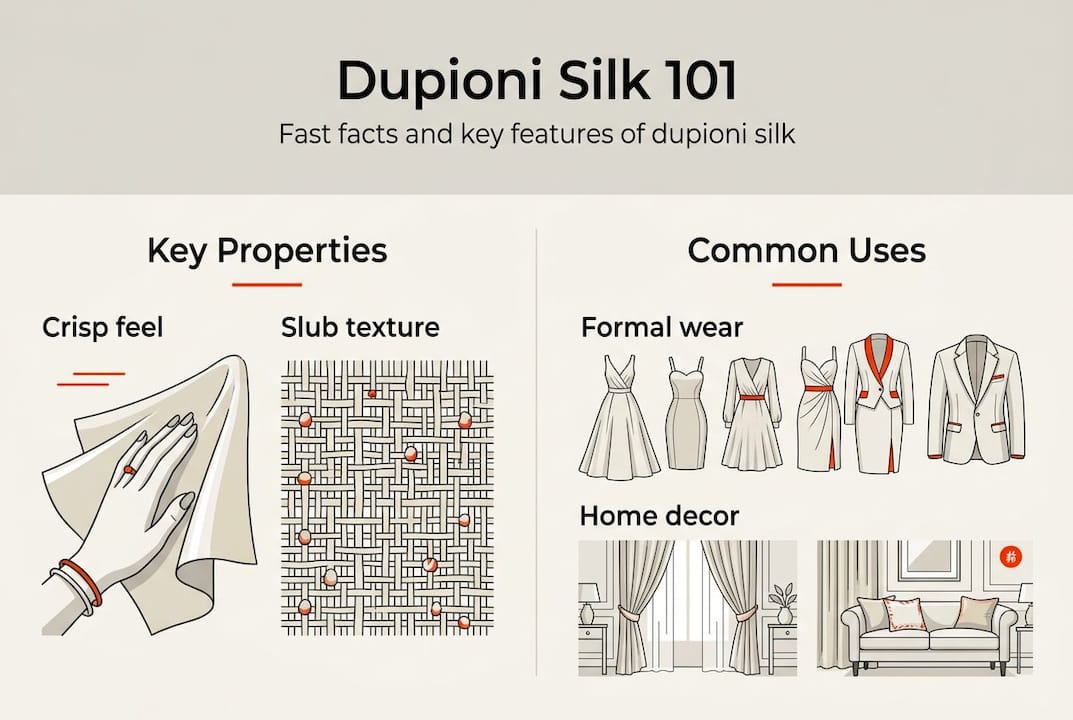 Infographic of dupioni silk properties and uses