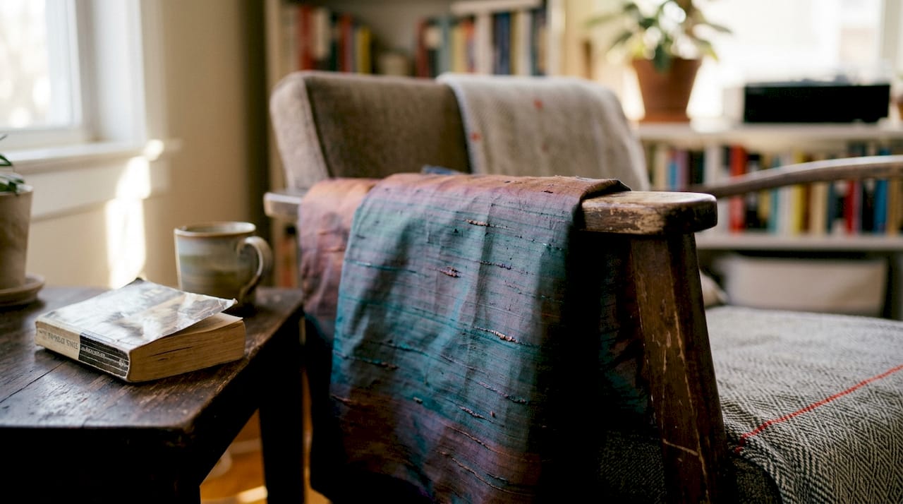 Close-up of textured dupioni silk fabric