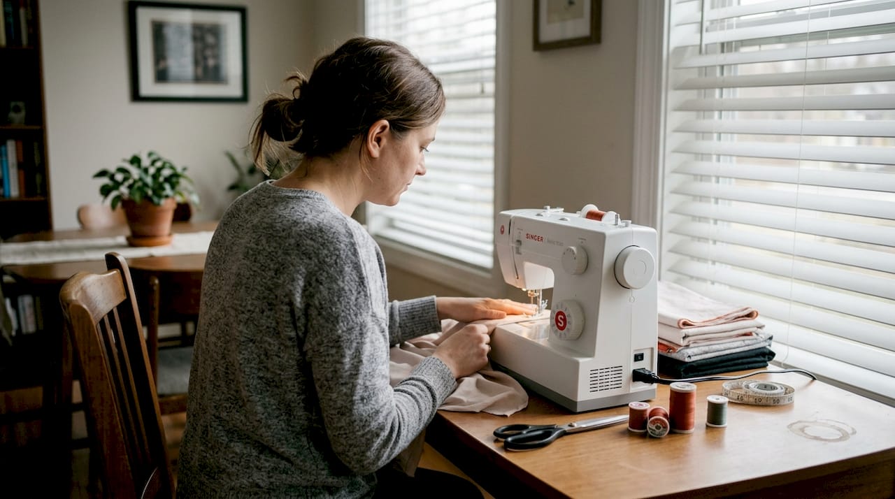 Sewist working with modal fabric at home