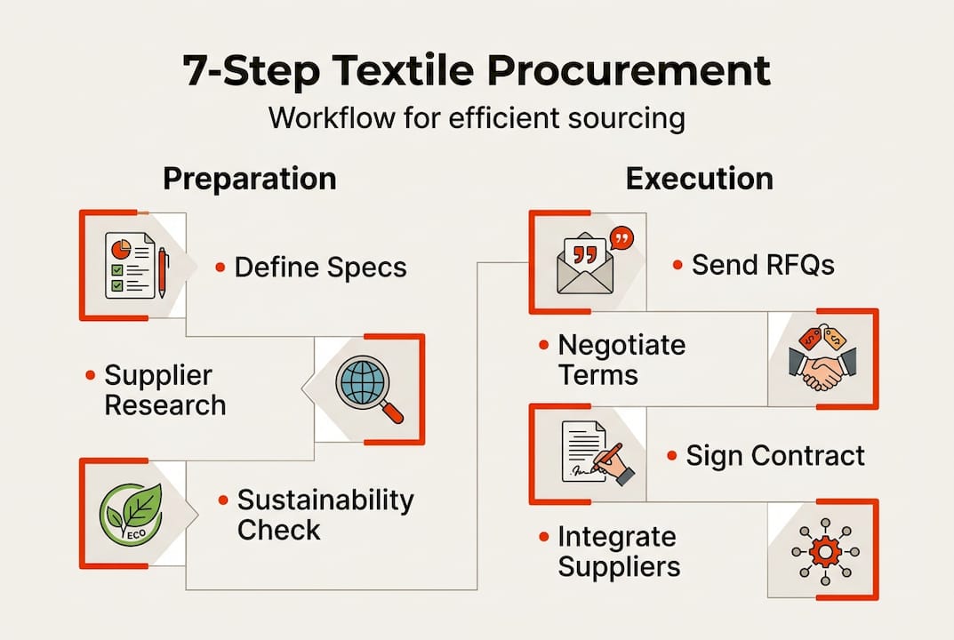 Infographic showing seven-step textile procurement process