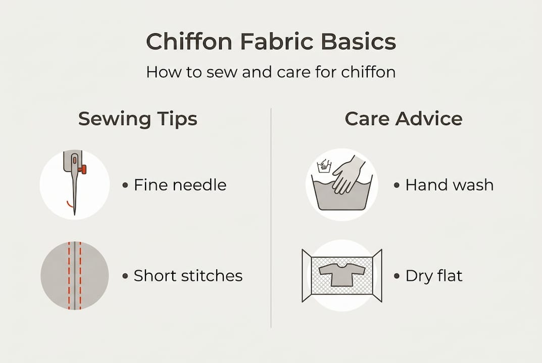 Infographic showing chiffon sewing and care essentials