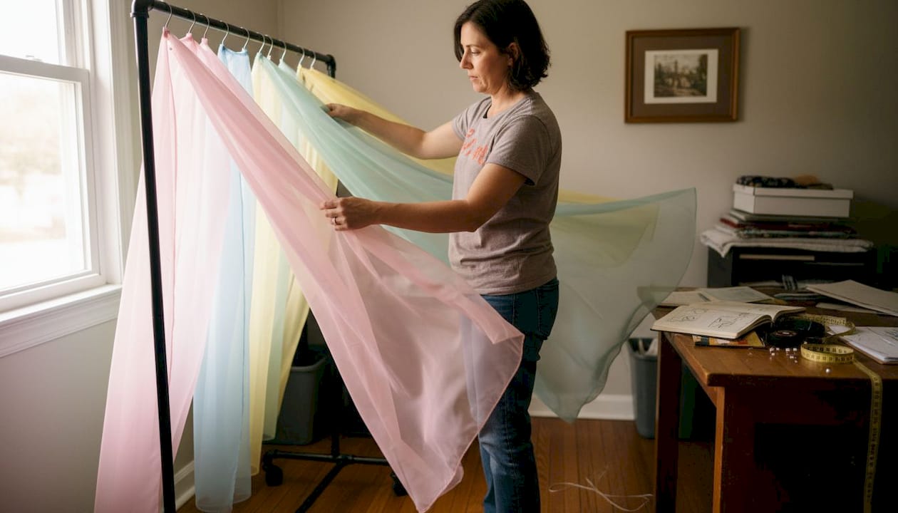 Arranging chiffon fabric for creative decor project
