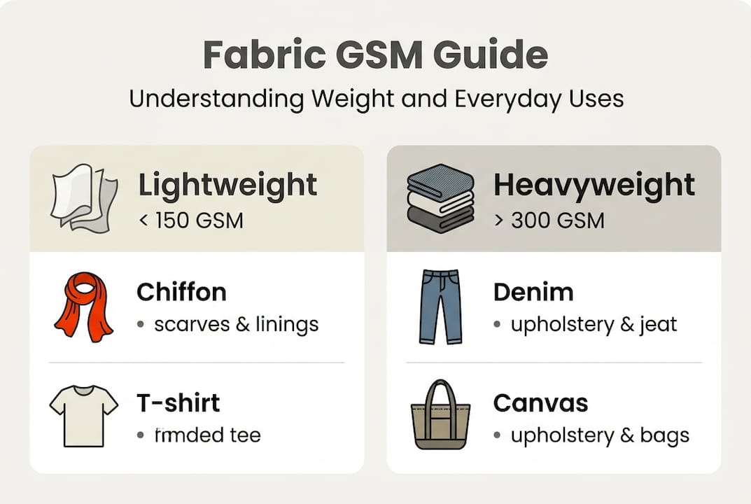 Infographic fabric types by GSM weight