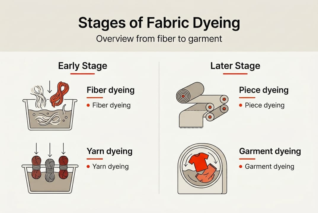 Infographic showing main stages of fabric dyeing