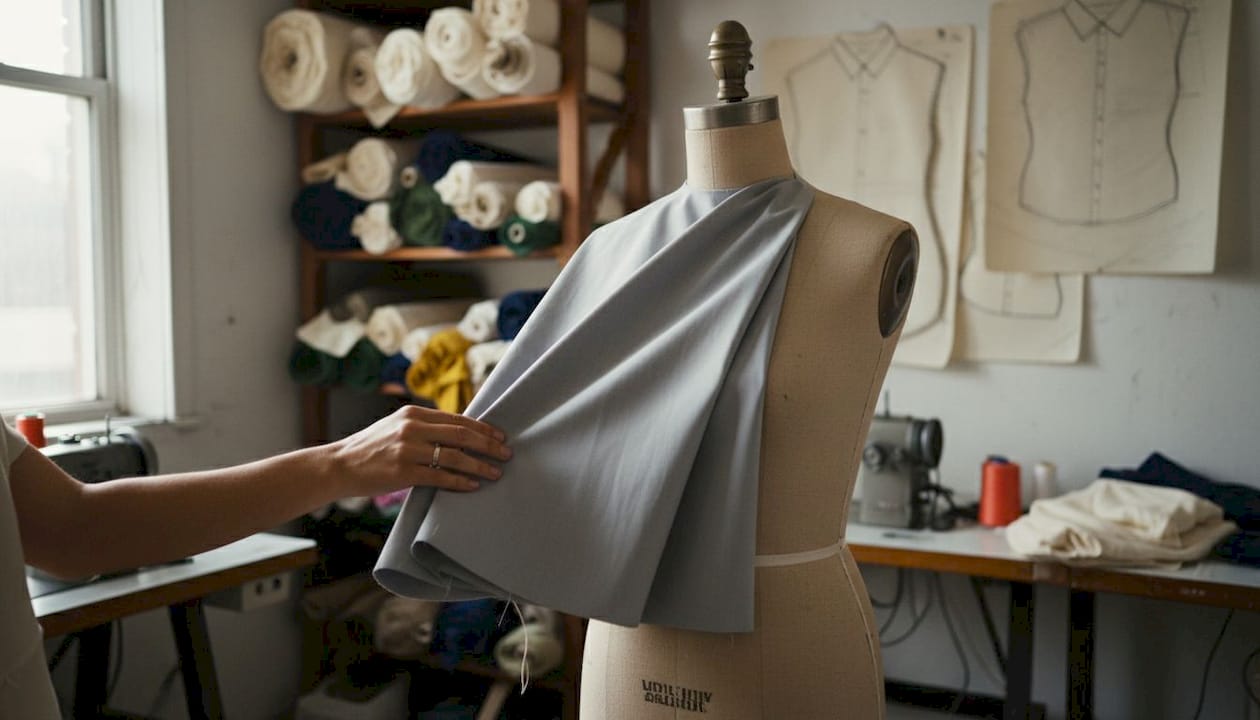 Designer draping thin tropical gabardine