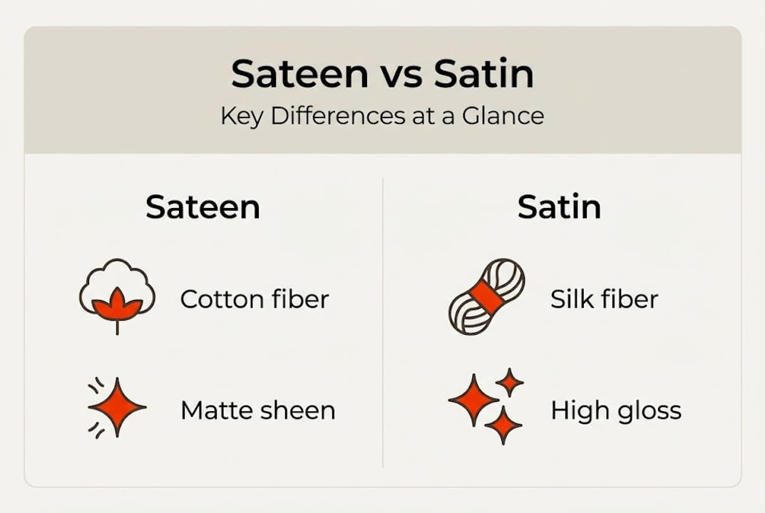 Infographic comparing sateen and satin fabrics