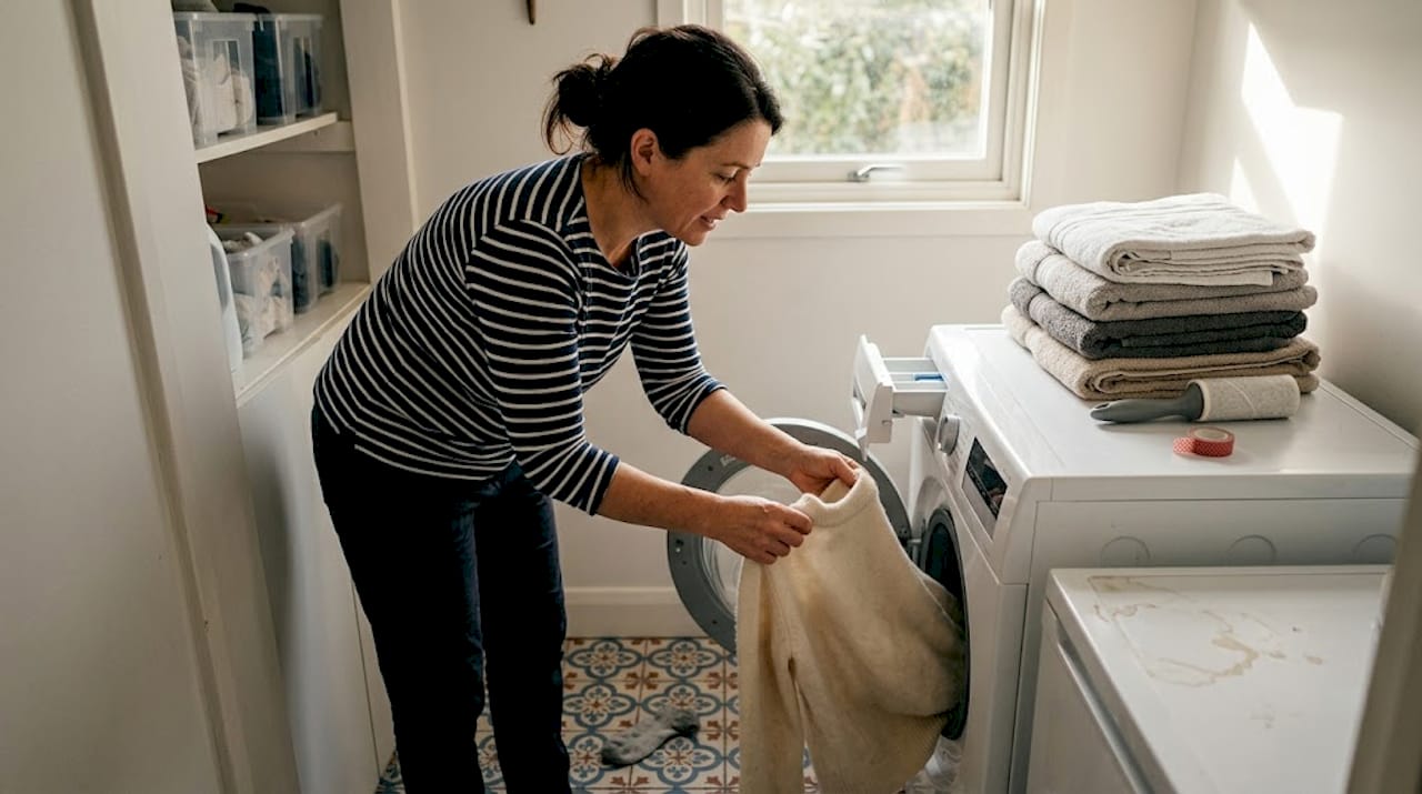 Placing wool sweater into washing machine
