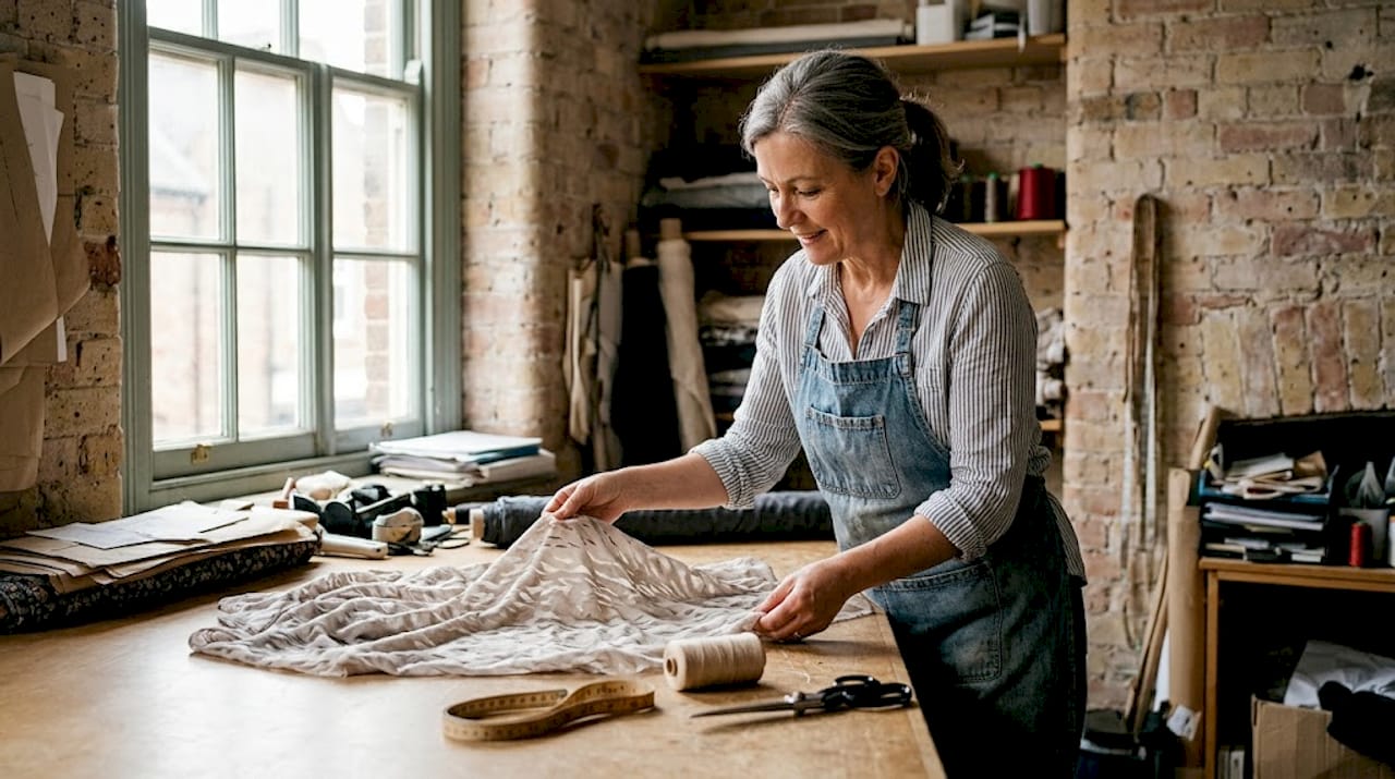 Textile worker handling burnout fabric sample