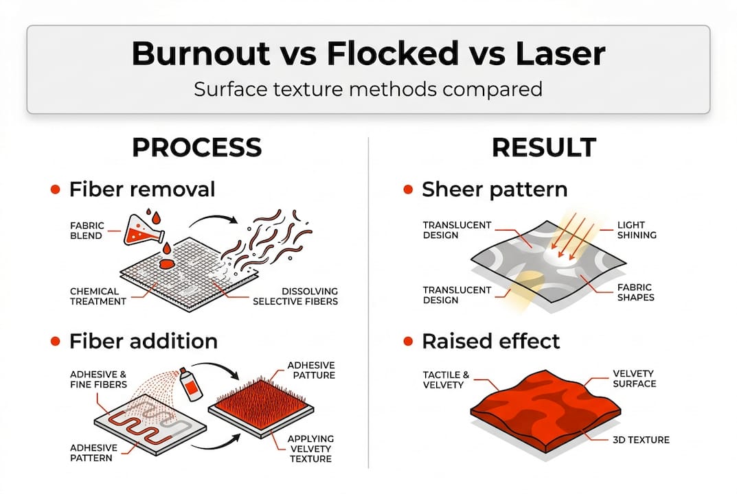 Infographic comparing burnout and similar fabrics