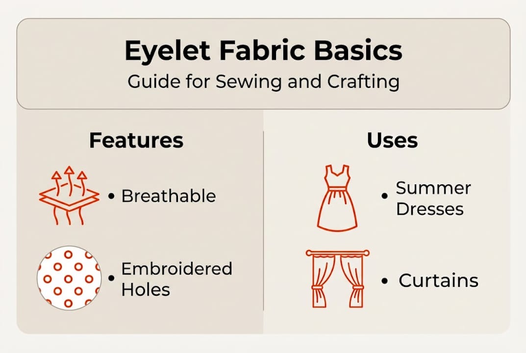 Infographic showing eyelet fabric properties and uses