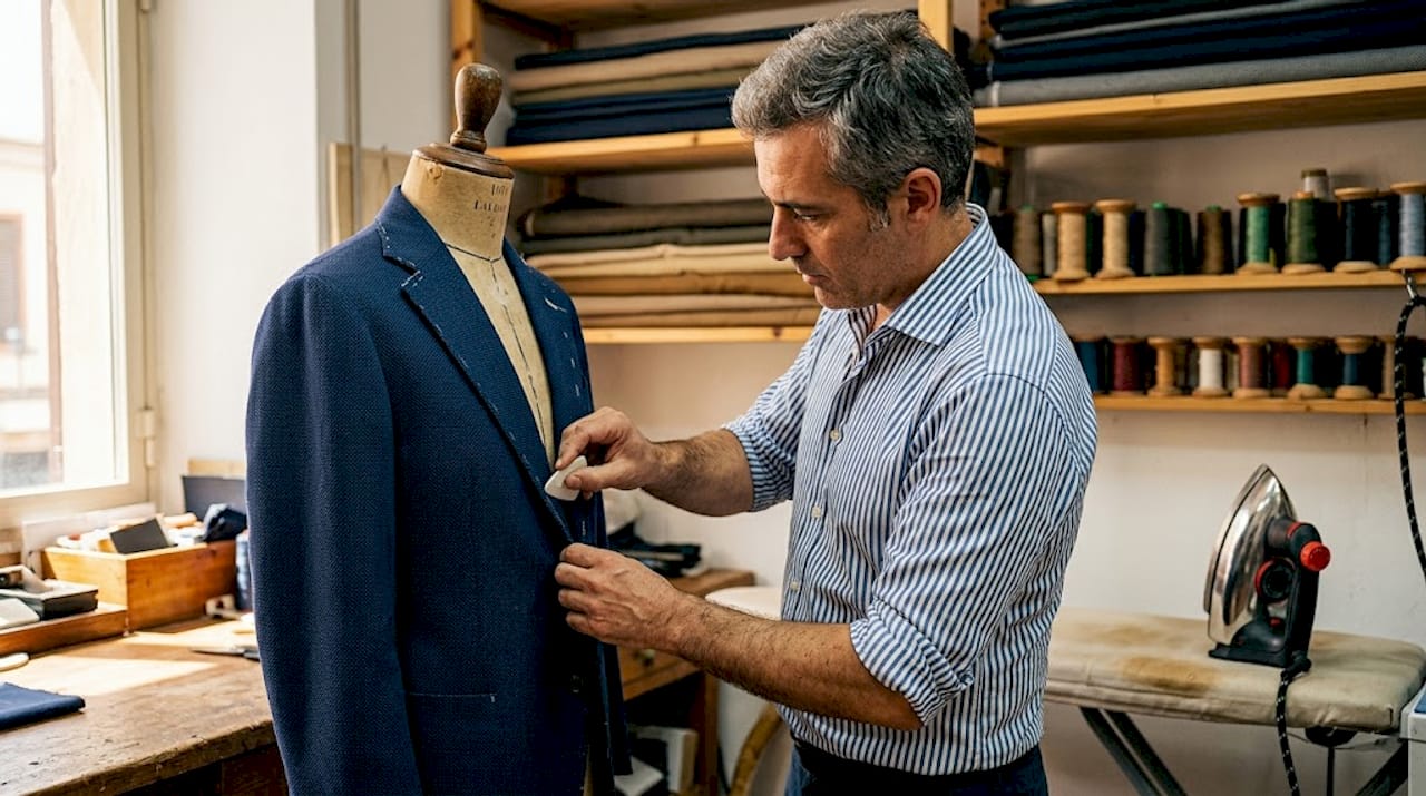 Tailor marking blazer with woven pique fabric