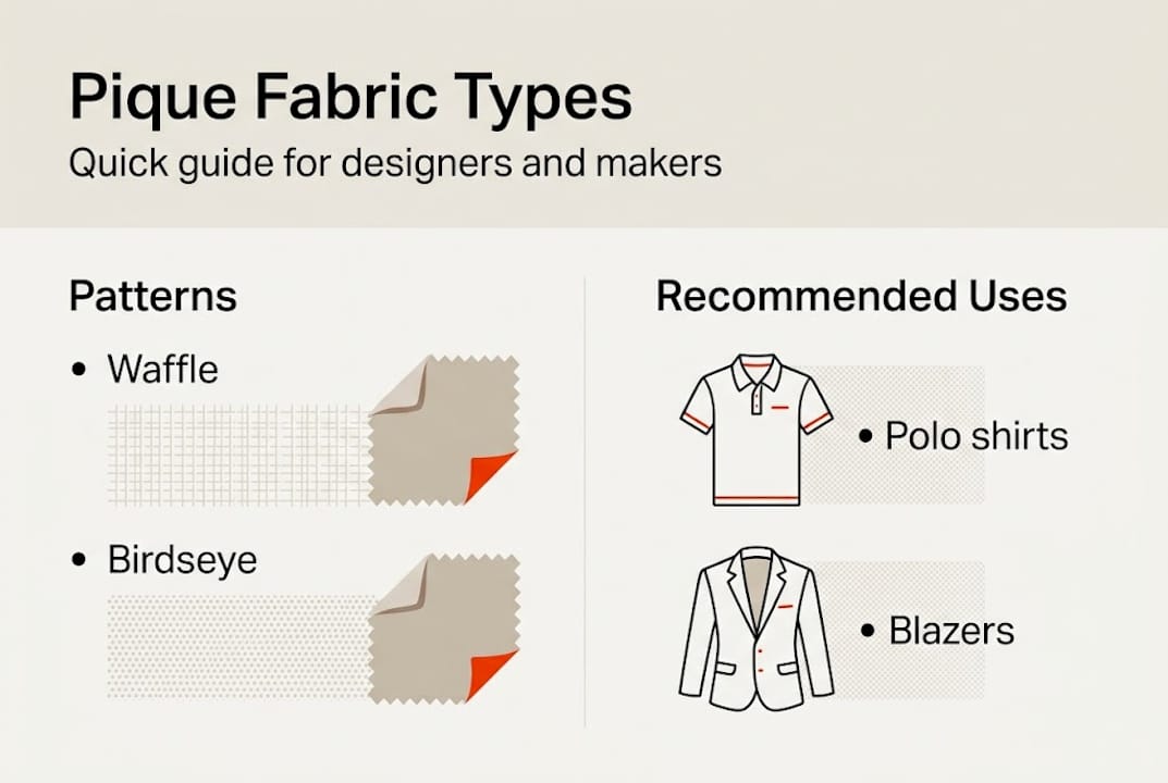 Infographic on pique fabric patterns and uses