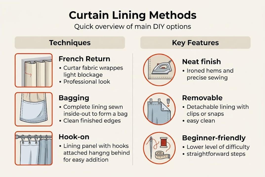 Infographic showing curtain lining methods compared