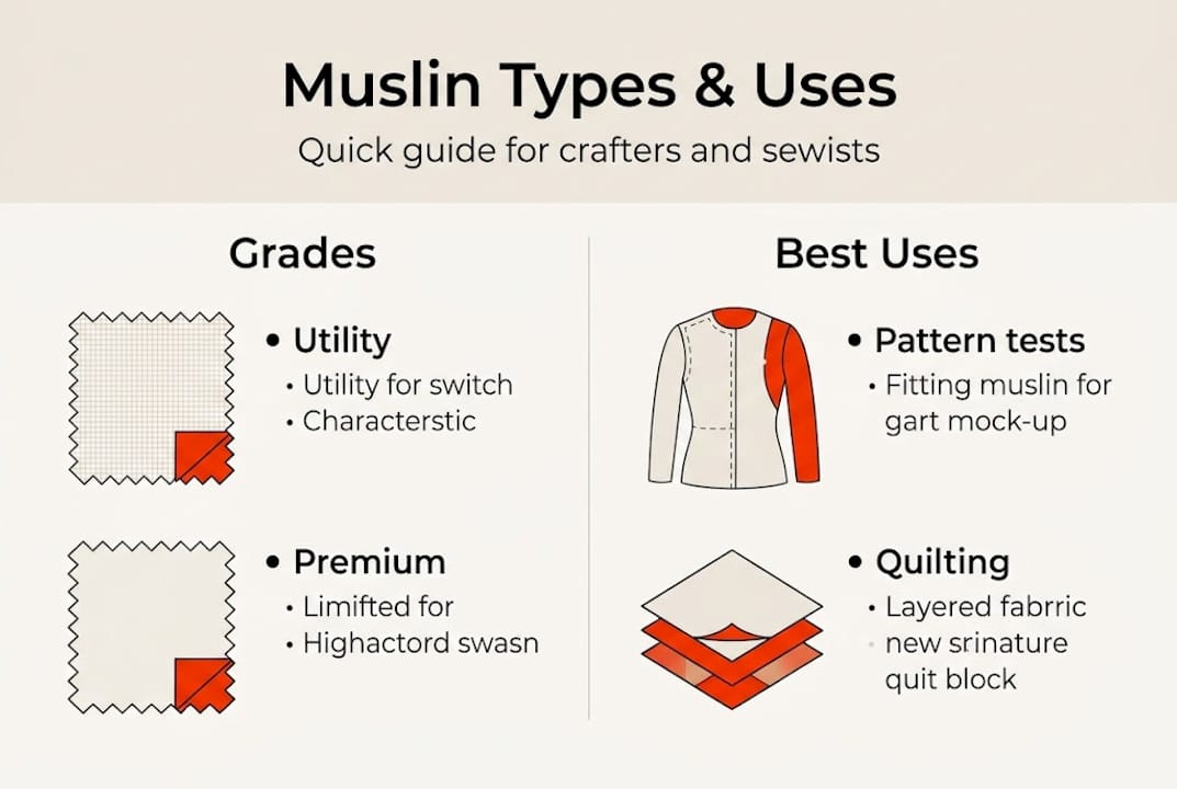 Infographic showing muslin grades and uses overview