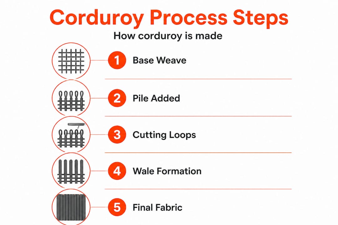 Infographic showing corduroy making steps