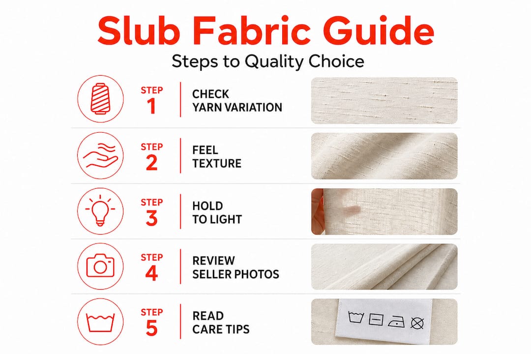 Infographic showing five steps to choose slub fabric
