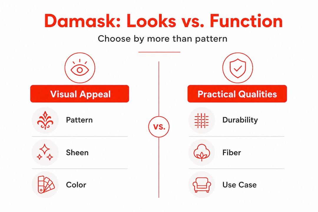 Infographic comparing damask looks and function