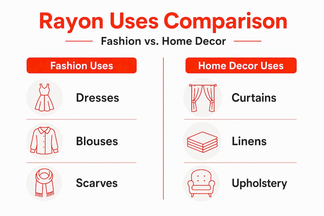 Infographic comparing rayon’s fashion and home decor uses