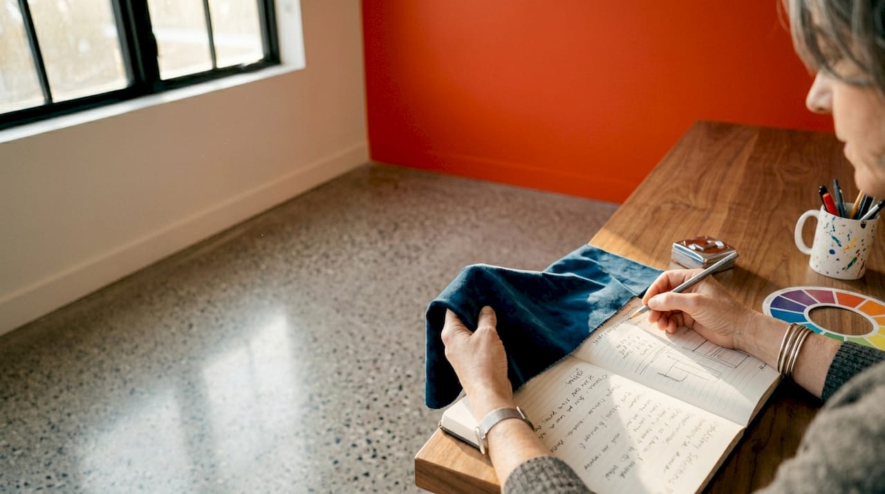 Interior designer reviewing upholstery fabric samples