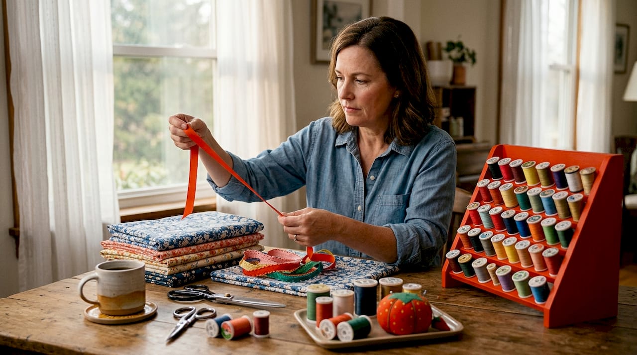 Home crafter selects fabric trims