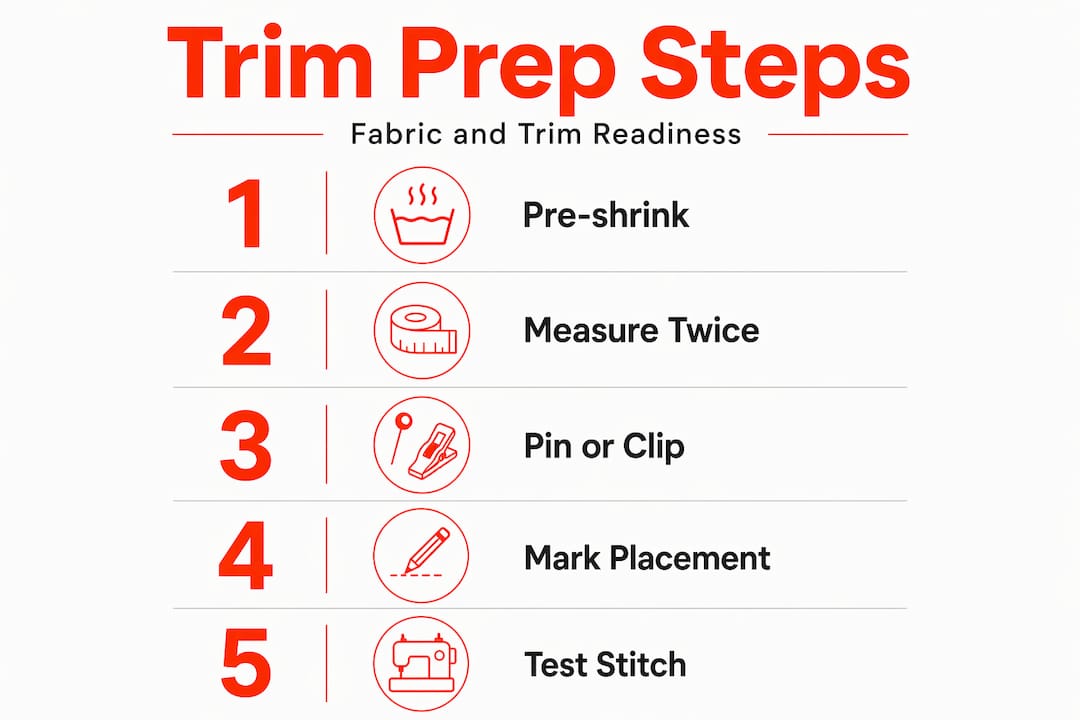 Infographic showing steps to prep fabric trims
