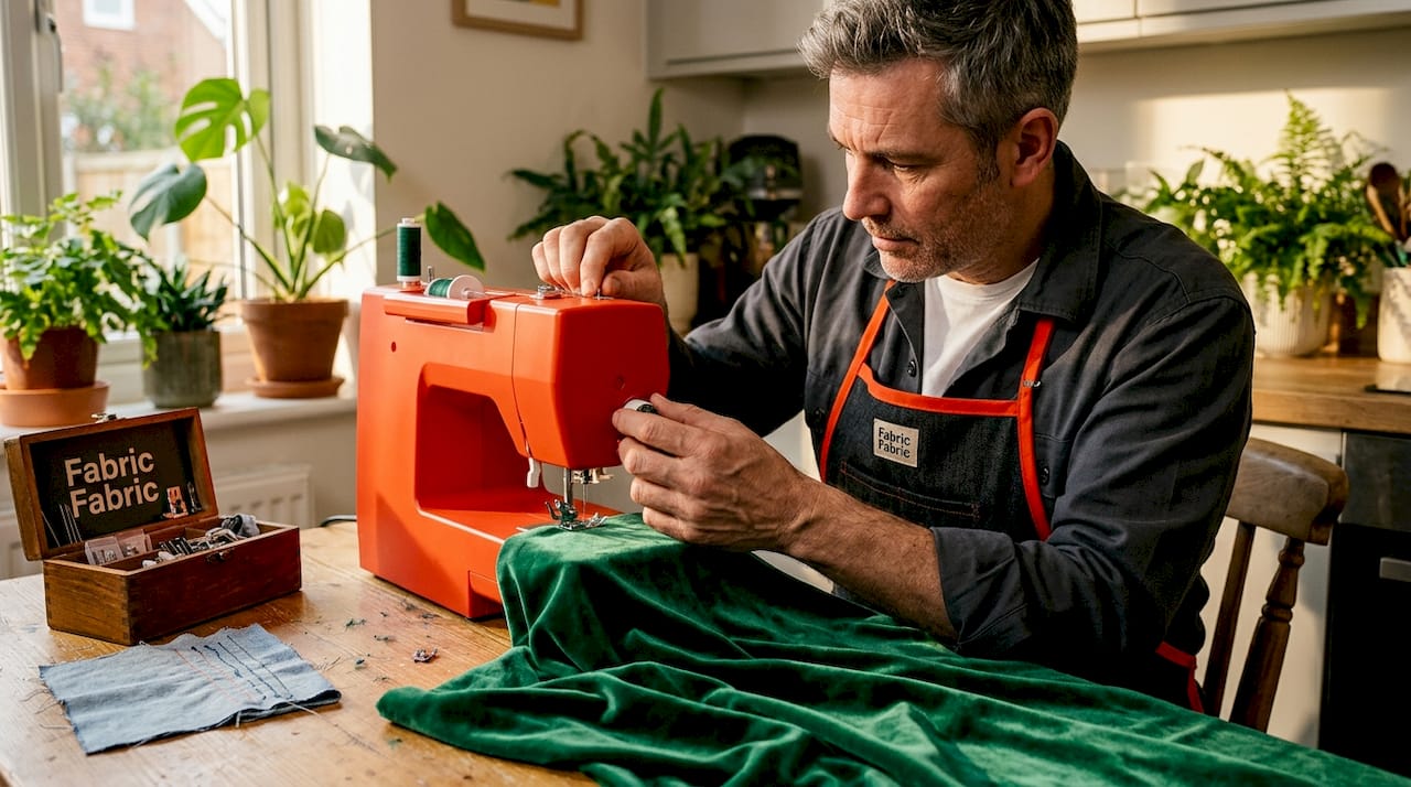 Adjusting machine for velvet sewing at desk