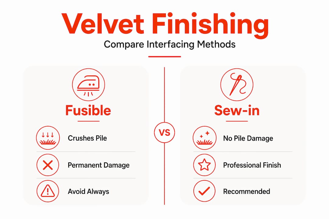 Infographic comparing velvet interfacing methods