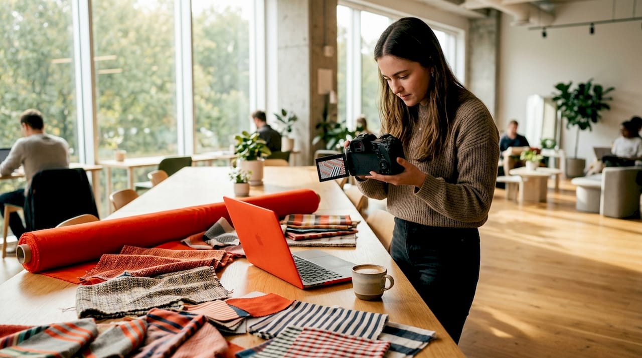 Photographer checks moiré effect on camera