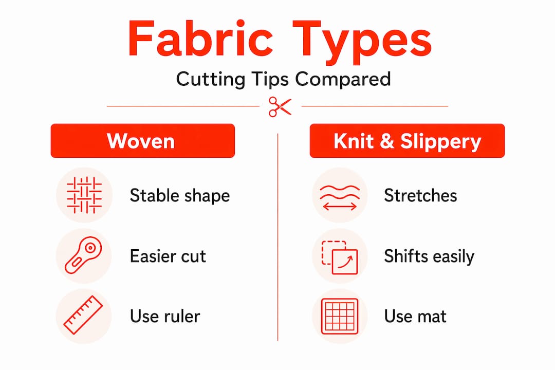 Infographic comparing fabric types and cutting tips