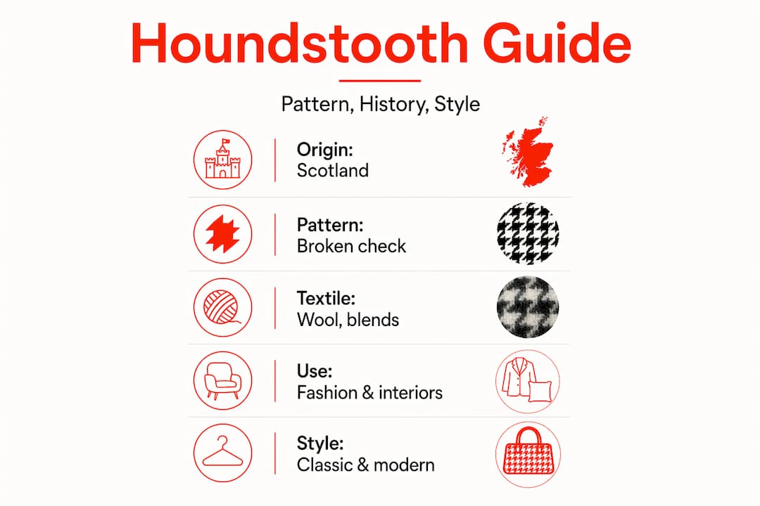 Infographic showing houndstooth pattern history and uses