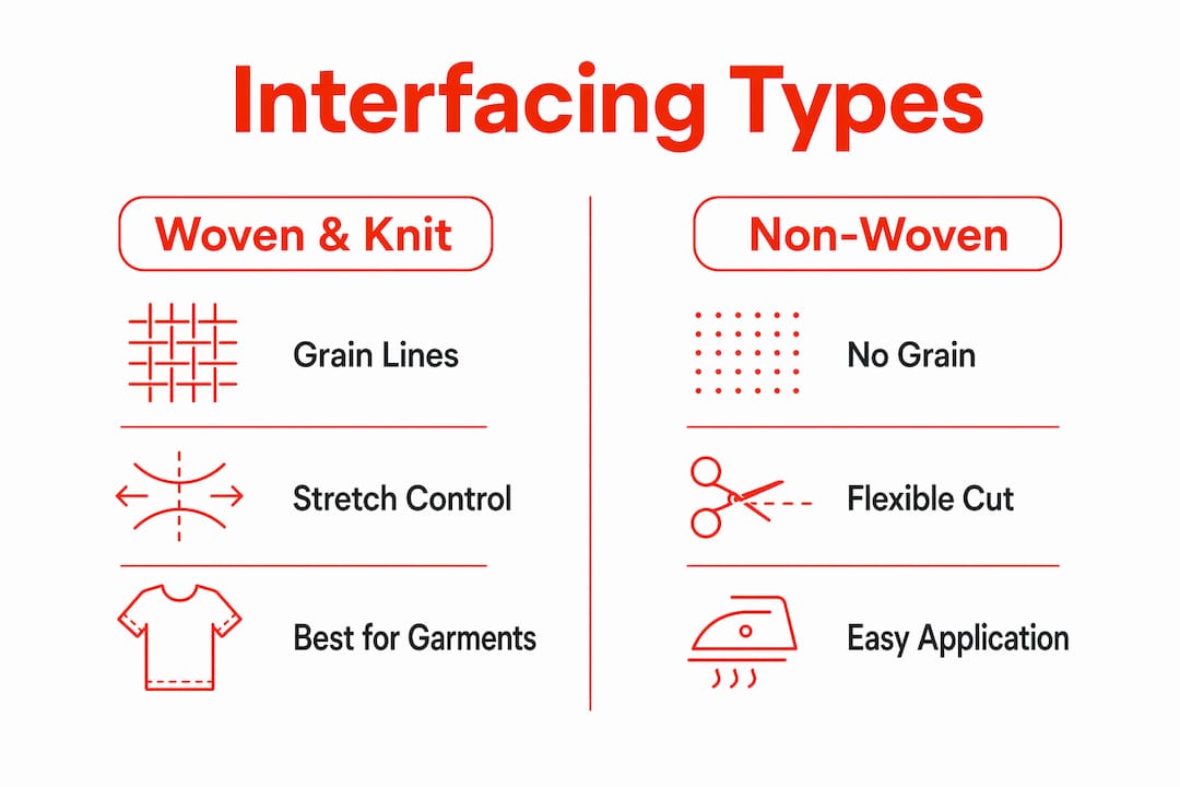Infographic comparing woven/knit and non-woven interfacing types