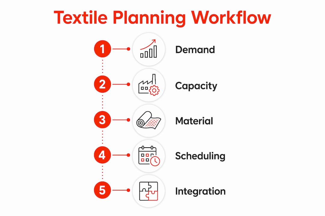 Infographic illustrating steps in textile planning workflow