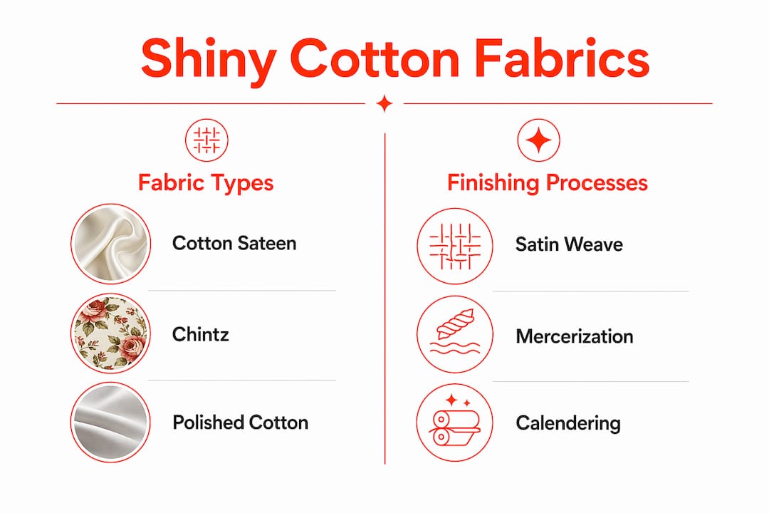 Infographic comparing cotton shiny fabrics and finishing methods